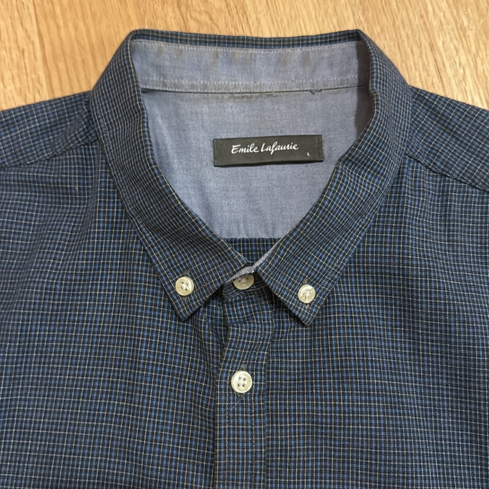 Emile Lafaurie Men's Checked Blue Button-Down Oxford Shirt, Large